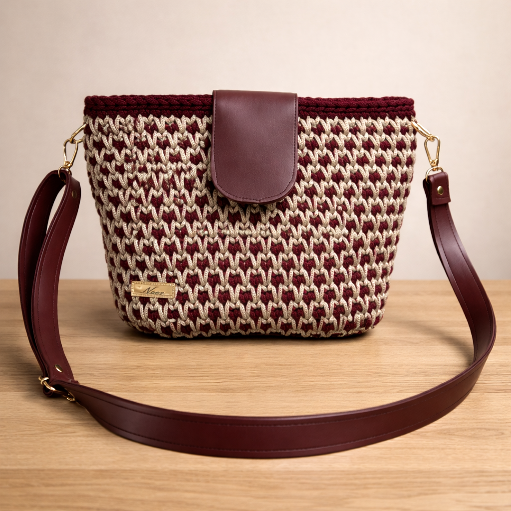 Handcrafted Woven Crossbody Bag – Elegant Burgundy Edition