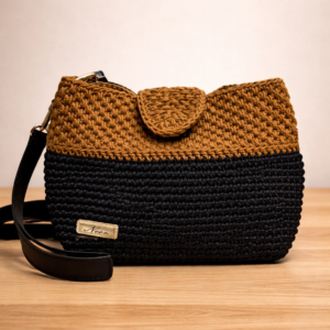 Handcrafted Two-Tone Crochet Crossbody Bag – Earthy Elegance Edition