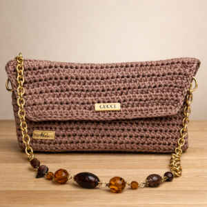 Handmade Clutch Bag with Gold Chain & Beaded Strap